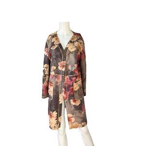Solitaire Tapestry Floral Duster Cardigan Open Front Butterflies Size XL
